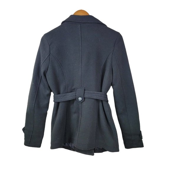 J2 JOUJOU Size Medium Sweatshirt Jacket Peacoat Black Belted Warm Button Up - Picture 3 of 5